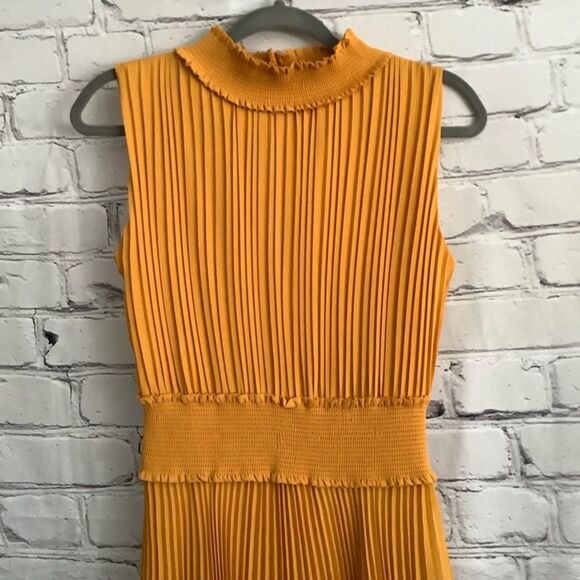 Nanette Lepore Pleated Midi Dress Mock Neck Sleeveless Fit & Flare - Picture 4 of 10